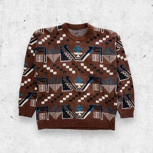 Vtg 80s 90s Abstract Geometric Print Sweater, Acrylic, USA Made, Dad Grandpa, XL